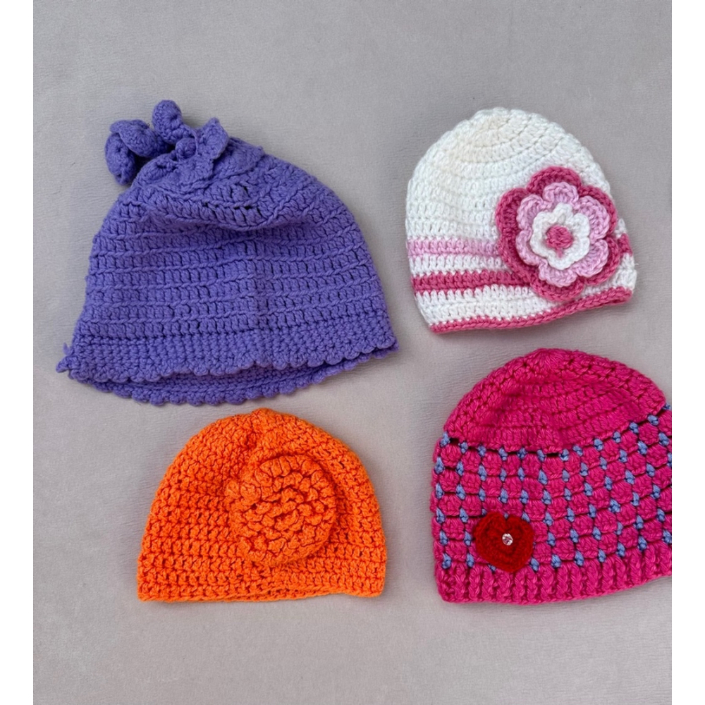 Baby girl handmade crotchet beanie lot bundle set of four